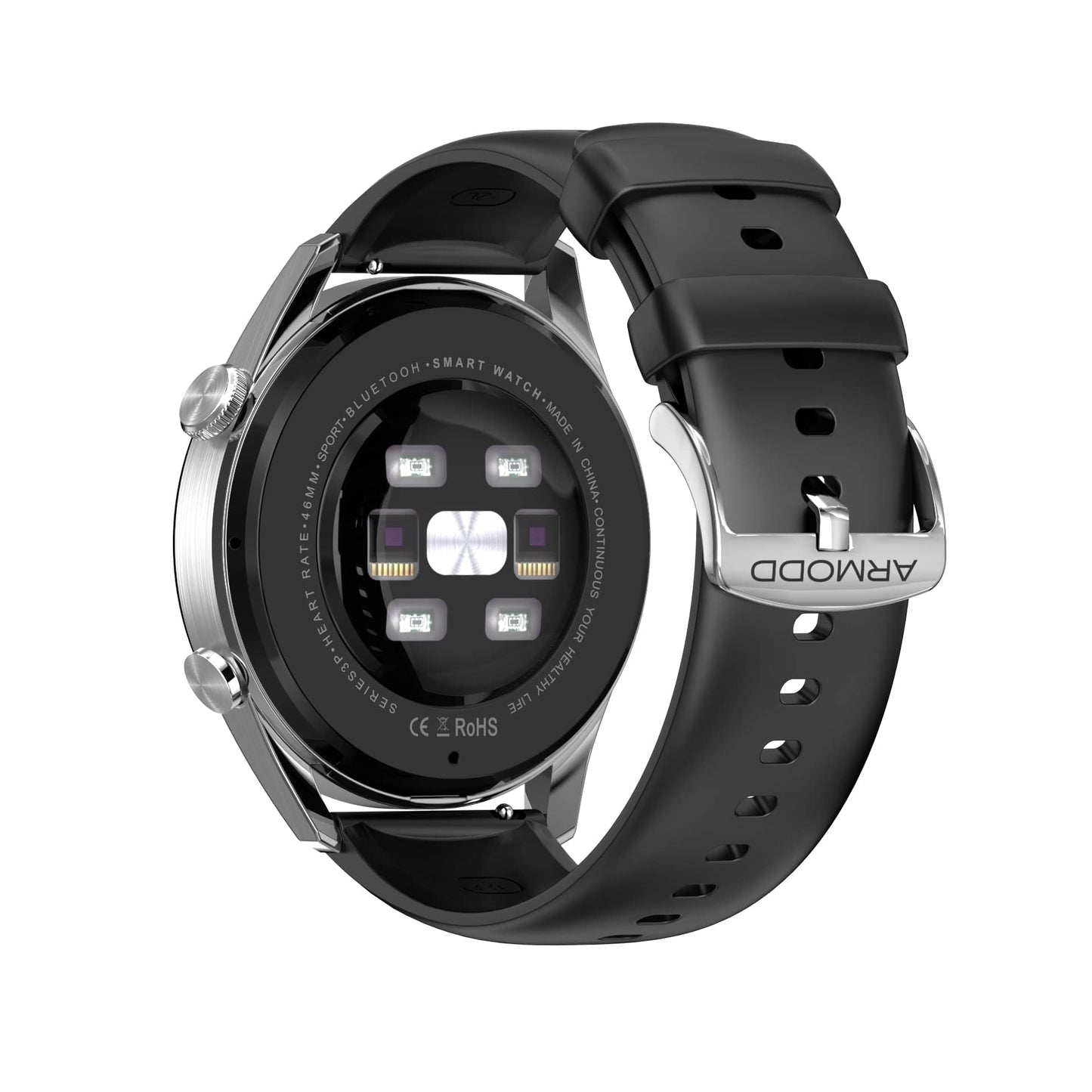 Gurt ARMODD Silentwatch 5 Pro Silikon schwarz mit silberner Schließe (22mm)